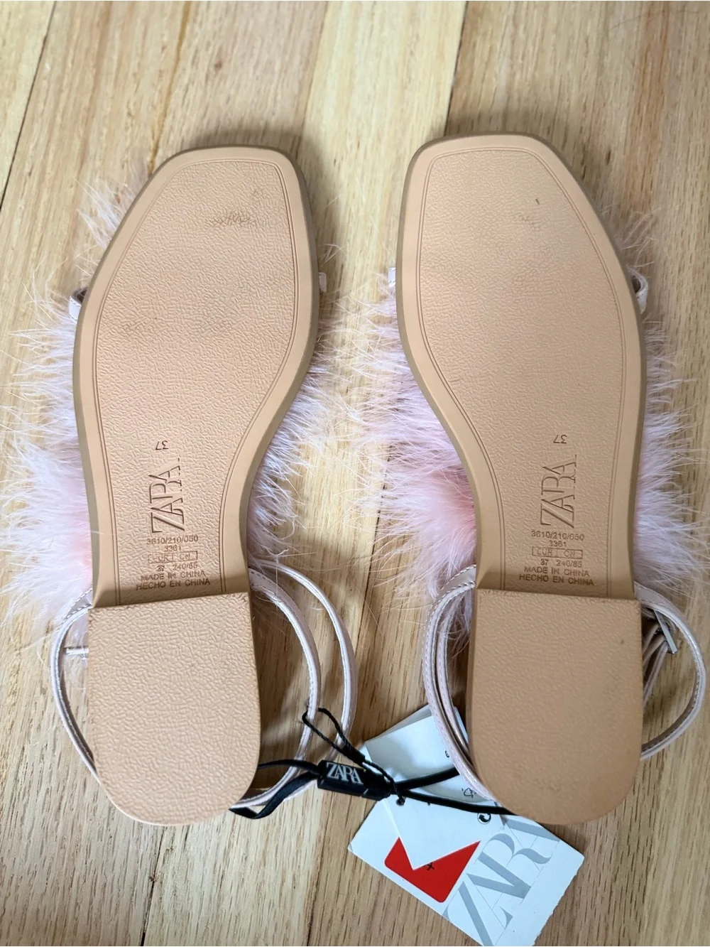Blush Pink Feather-Trim Slide Sandals - Picture 7 of 8